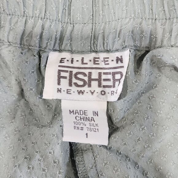 Eileen Fisher Womens Size 1 Pull On Wide Leg 100% Silk Green Pants Stretch - Picture 8 of 13